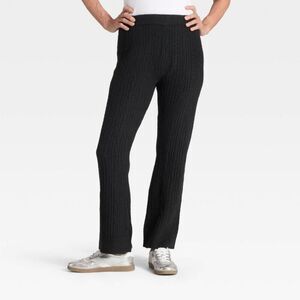 Women's High-Rise Wide Leg Ankle Sweater Pull-On Pants - Black XL
